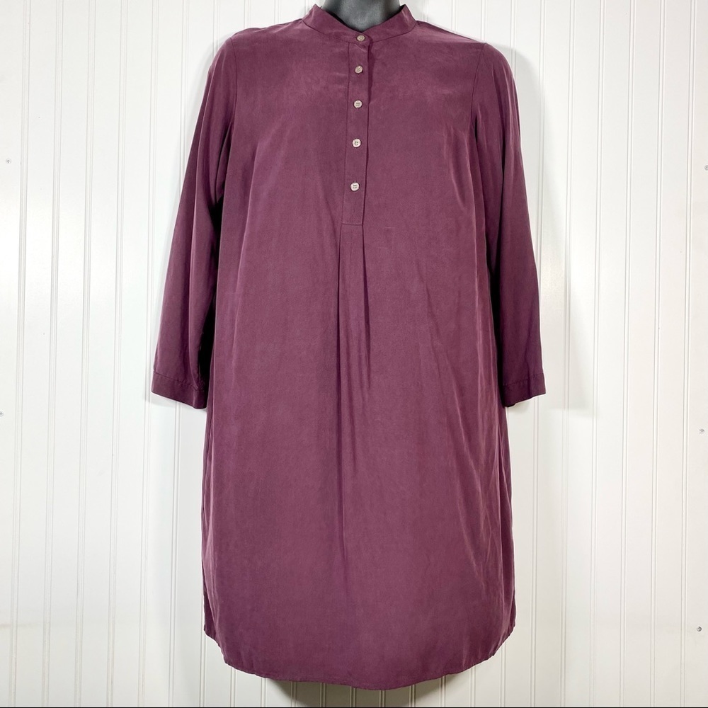 J.Jill 100% Silk Women's Shift Shirt Dress Long Sleeved Fig Size 1X NWT